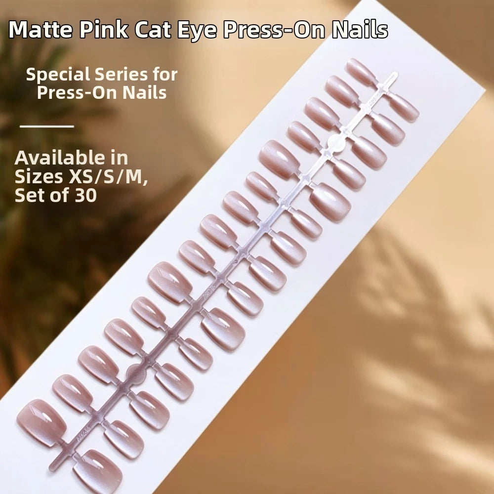 30Pcs New Cat's Eye Press On Nails Medium Short Full Cover Nail Tips Handmade Removable Press On Fake Nails for Daily Wear Zpaxo