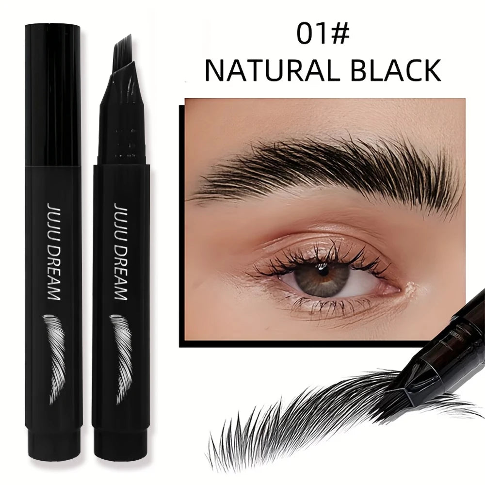 4 Tip Fork Eyebrow Pencil Waterproof Sweatproof, Natural Hair Stroke Brow Pen for Precise Eyebrow Makeup, long-lasting color Zpaxo 01