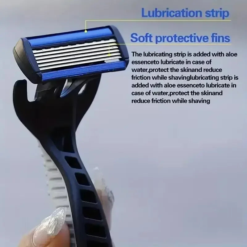 Men's Safety Razor Manual Stainless Steel 6-Layer Blade Hair Removal Tool Replaceable Razor Head Grooming Kit Zpaxo