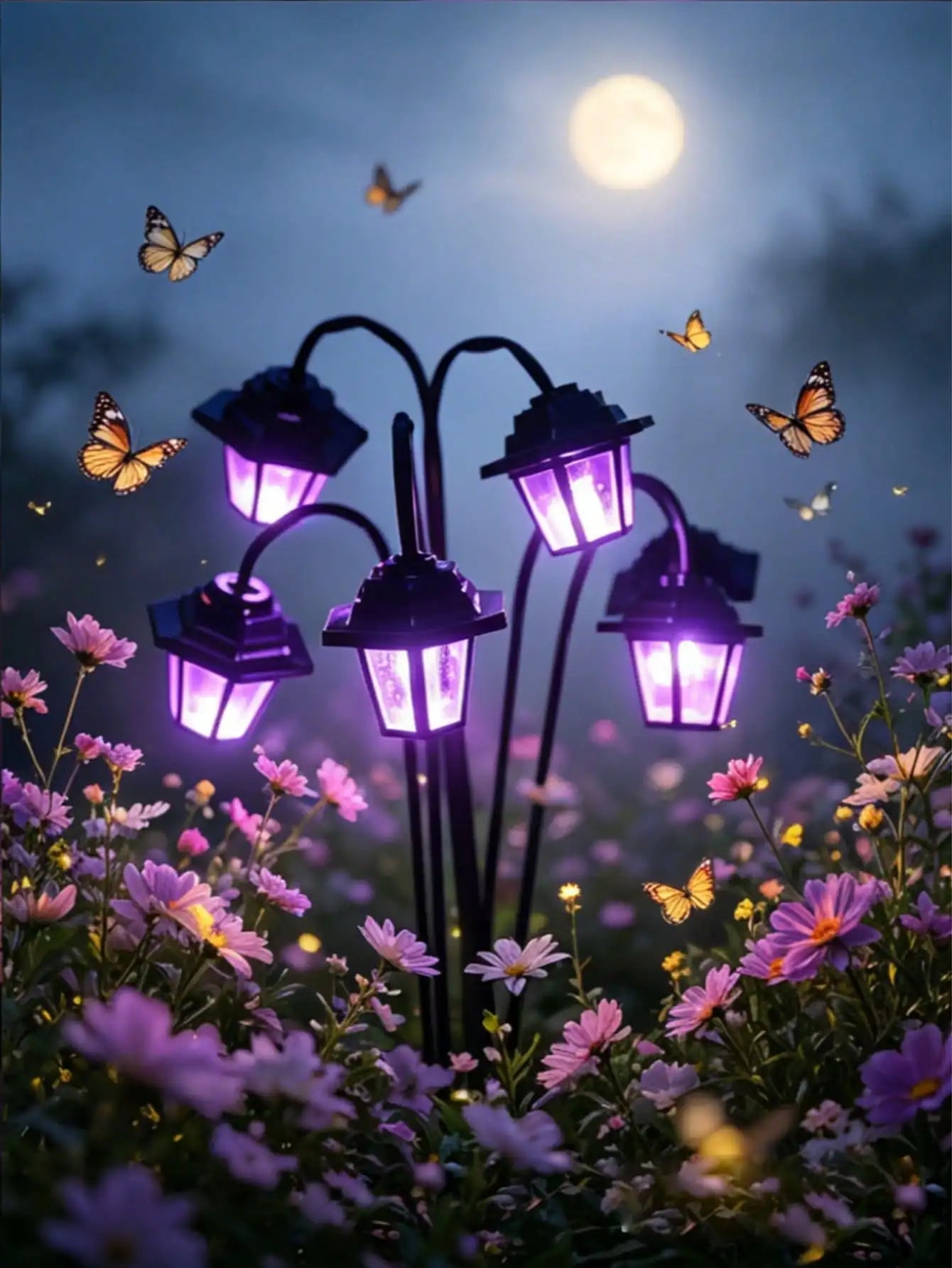 6-LED Purple Retro Palace-style Solar-powered Ground Light Outdoor