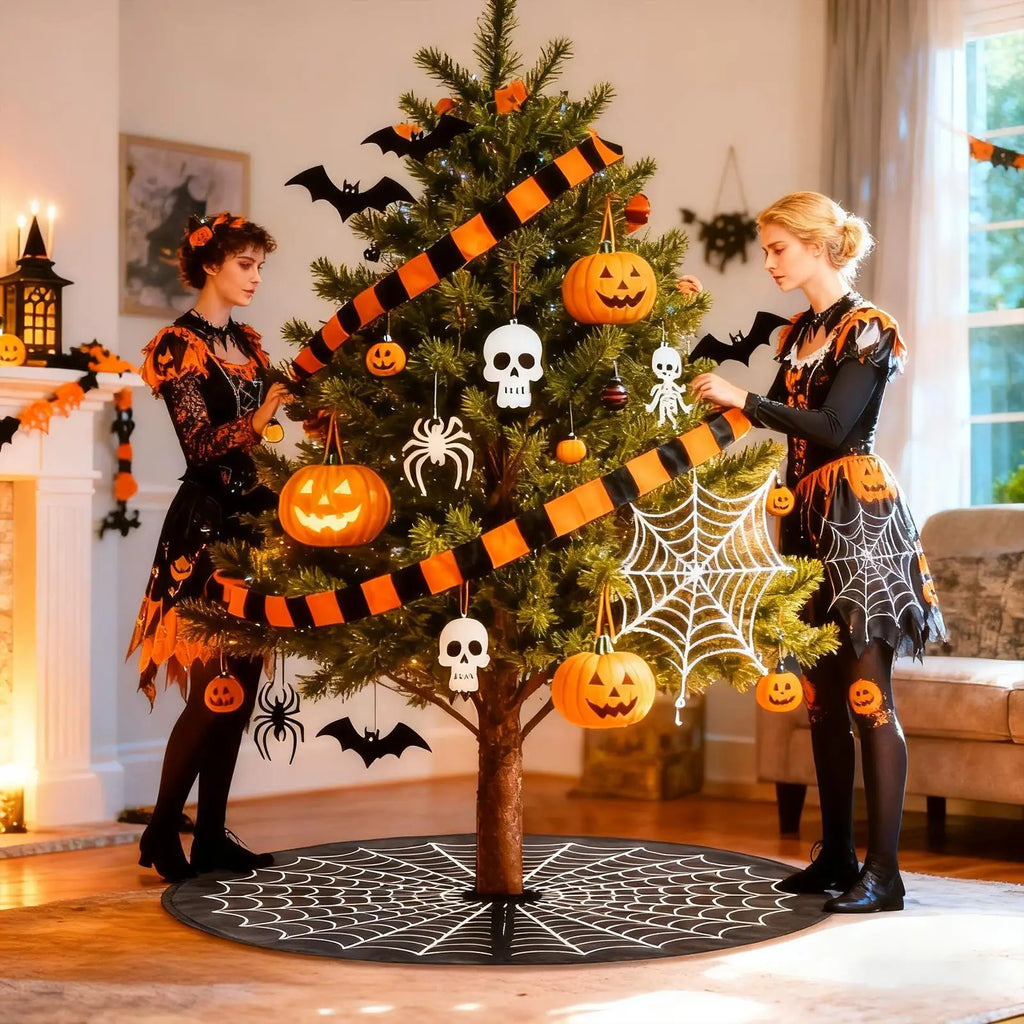 Halloween Tree Skirt Spider Web Horror Mat Indoor Outdoor Fall