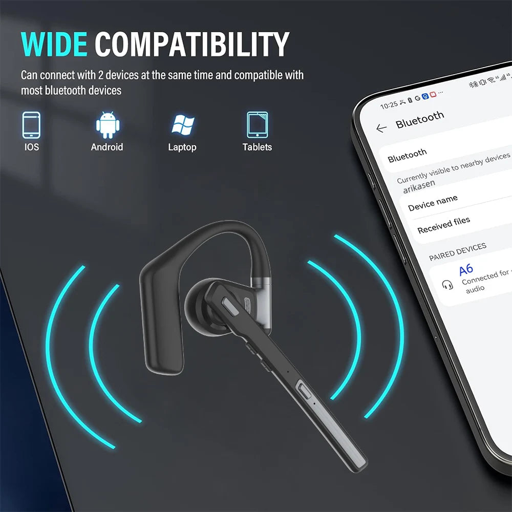 Bluetooth Headset V6 0 Wireless Dual Noise-canceling Microphones