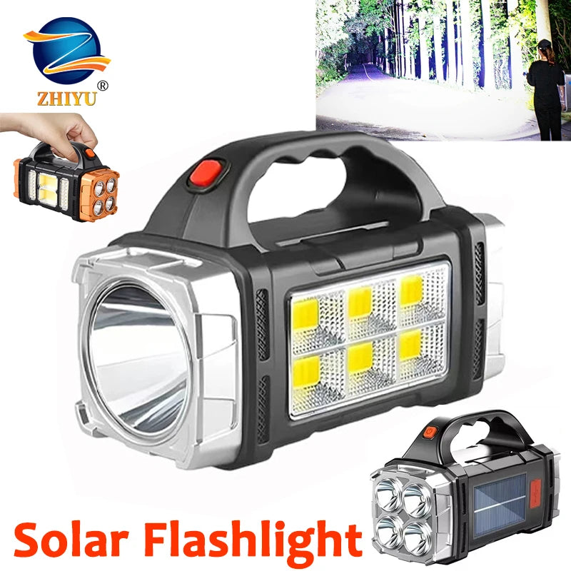 Solar USB Rechargeable LED Flashlight COB Work Light & Power Bank