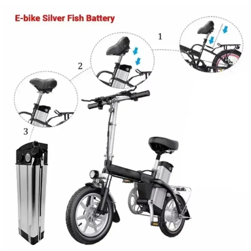 Batterie lithium-ion universelle 36V 48V 15ah-20ah Silver Fish 18650, batterie de vélo pliant, BMS intégré pleine capacité Zpaxo
