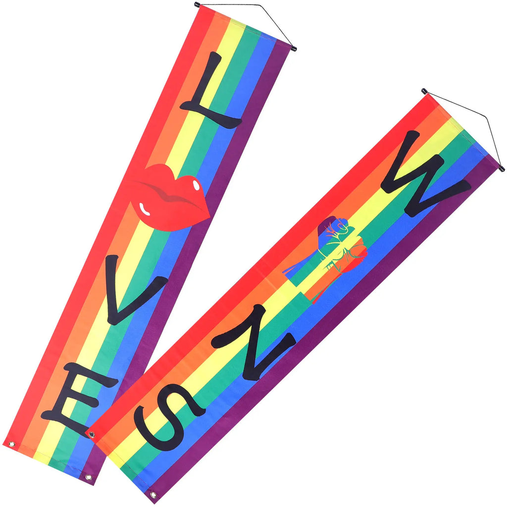 Pride Porch Banner Rainbow Pattern Polyester Door Hanging Day Party