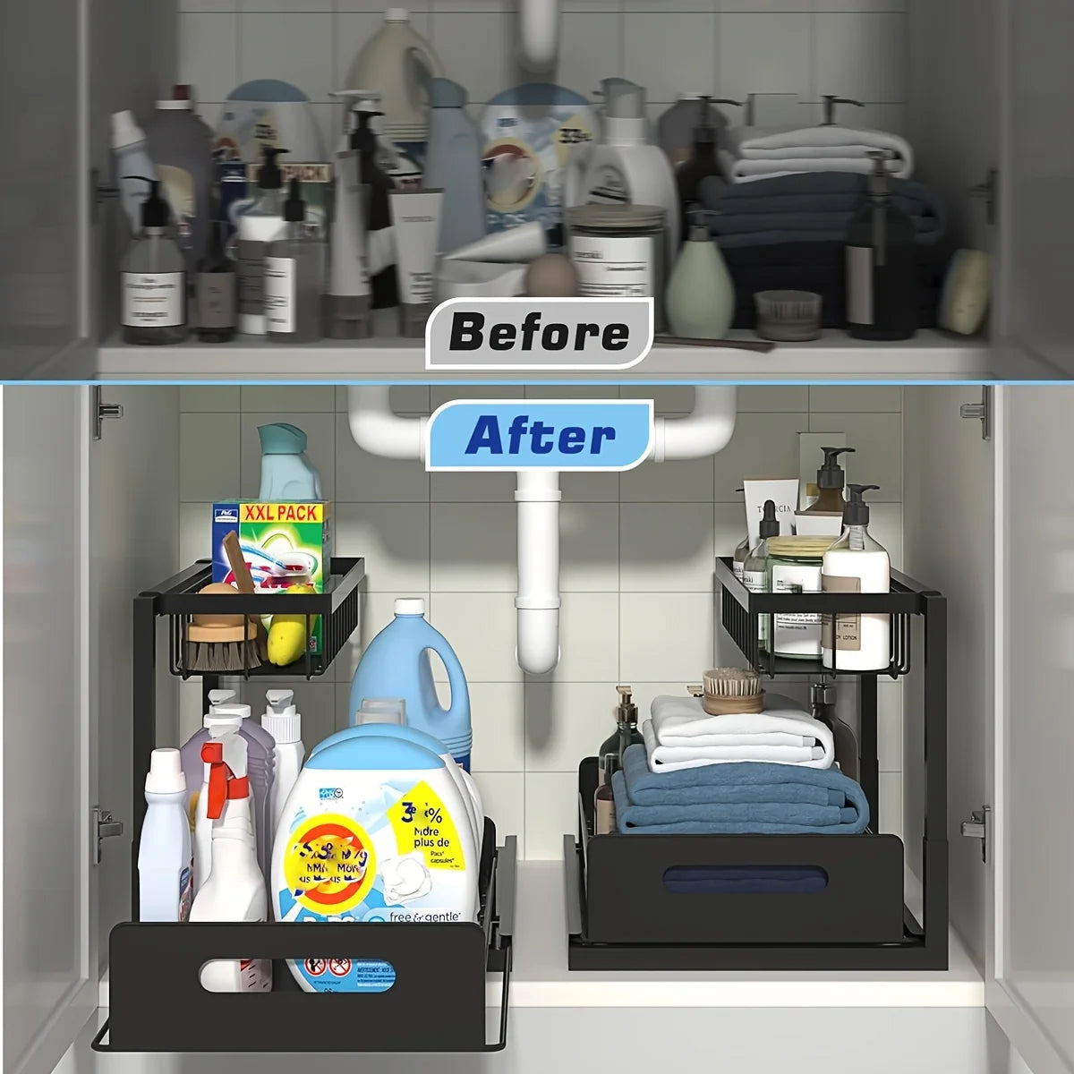 Under Sink Sliding Drawer Organizer – Metal Pull-Out Cabinet Rack Cabinet Drawer Organizer Zpaxo