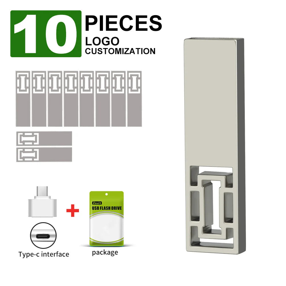 ZSUIT 10Pcs 3.0 USB Flash Drive 8GB 32GB Pendrive 128GB 64GB Custom LOGO Waterproof 2.0 USB Pen Drive Flash Metal Stick QBXC Zpaxo USB 2.0-8GB Silver