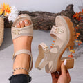 Women Chunky Heel Sandals Adjustable Buckle Strap Plus Size Shoes Solid Color One Line Fashion Sandals Women Zapatos De Mujer Zpaxo apricot 37