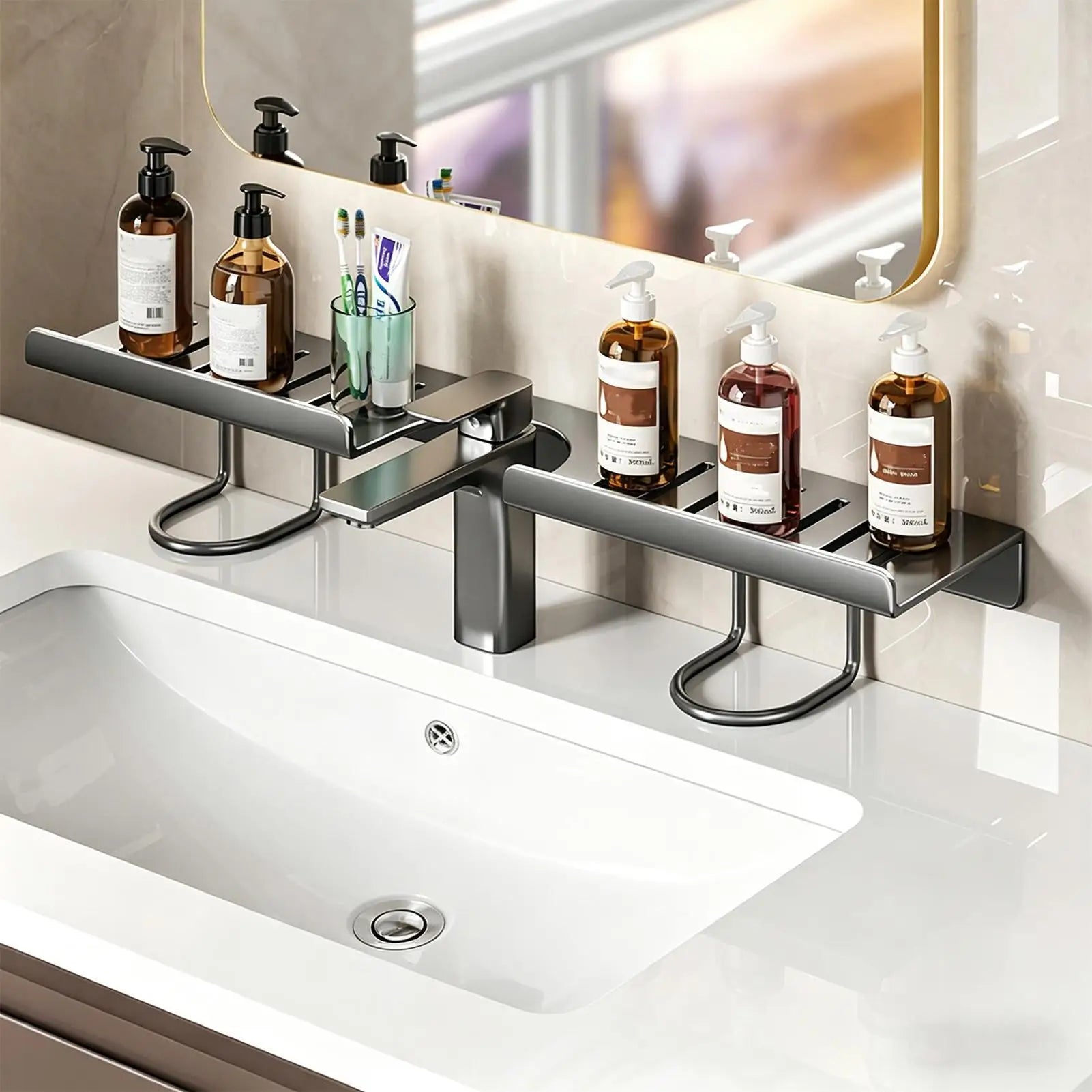 Over Sink Shelf No-drill Carbon Steel Kitchen Drying Removable Faucet