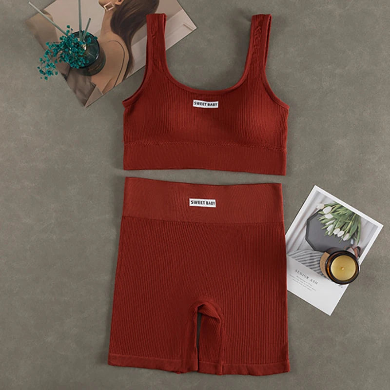 Women Seamless Yoga Set Fitness Workout Suits Sport Bra High Waist Leggings Sexy Deep-V Gym Clothing 2024 New Sportswear Zpaxo coffee Uniform size