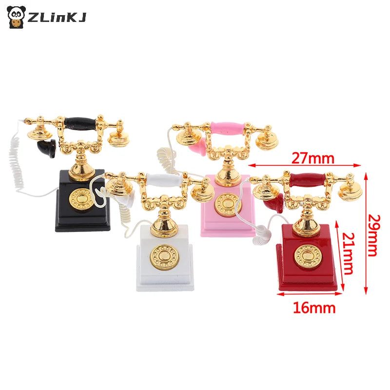 ▶1Pc 1:12 Dollhouse Miniature Phone Model Retro Rotary Telephone for Doll House Decor Zpaxo