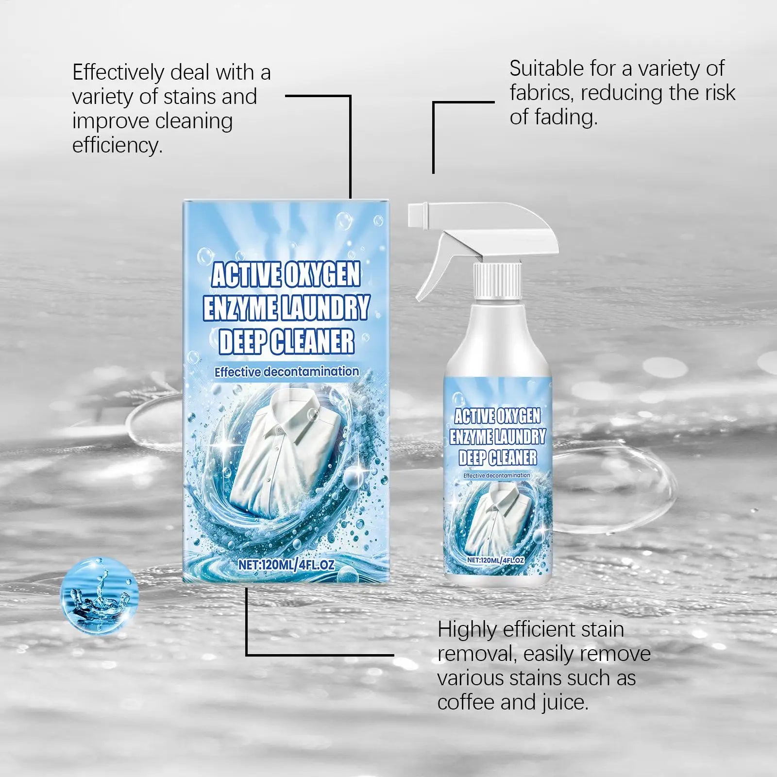 Laundry Stain Remover Powerful Deep Cleaning Spray Fabric Safe