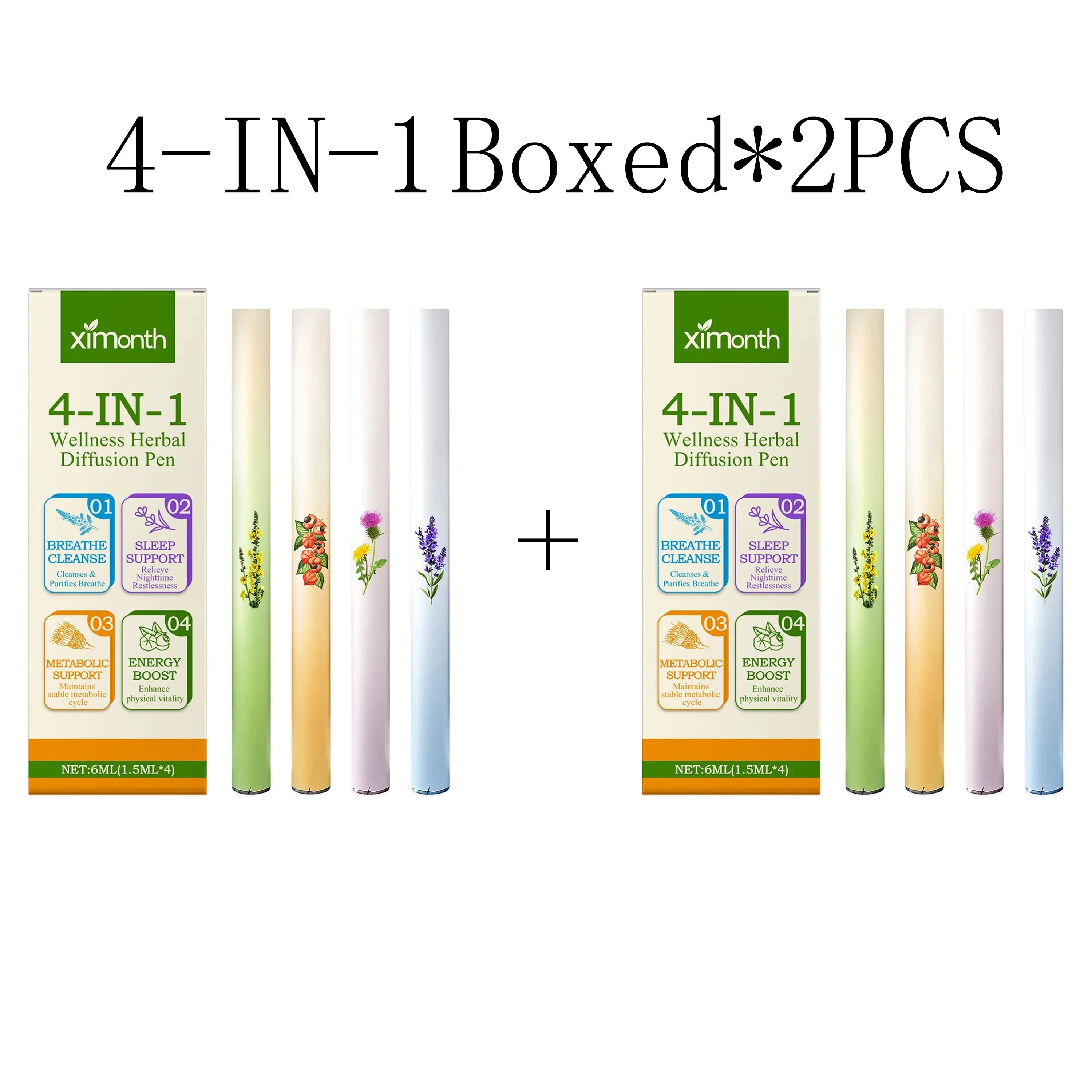 4-IN-1 Air Freshening Pen Relaxation Clear Breathing Good Mind Freshening Fragrance Aromatherapy Diffuser Lung Cleaning Pen Zpaxo 4-in1 boxed X 2pcs