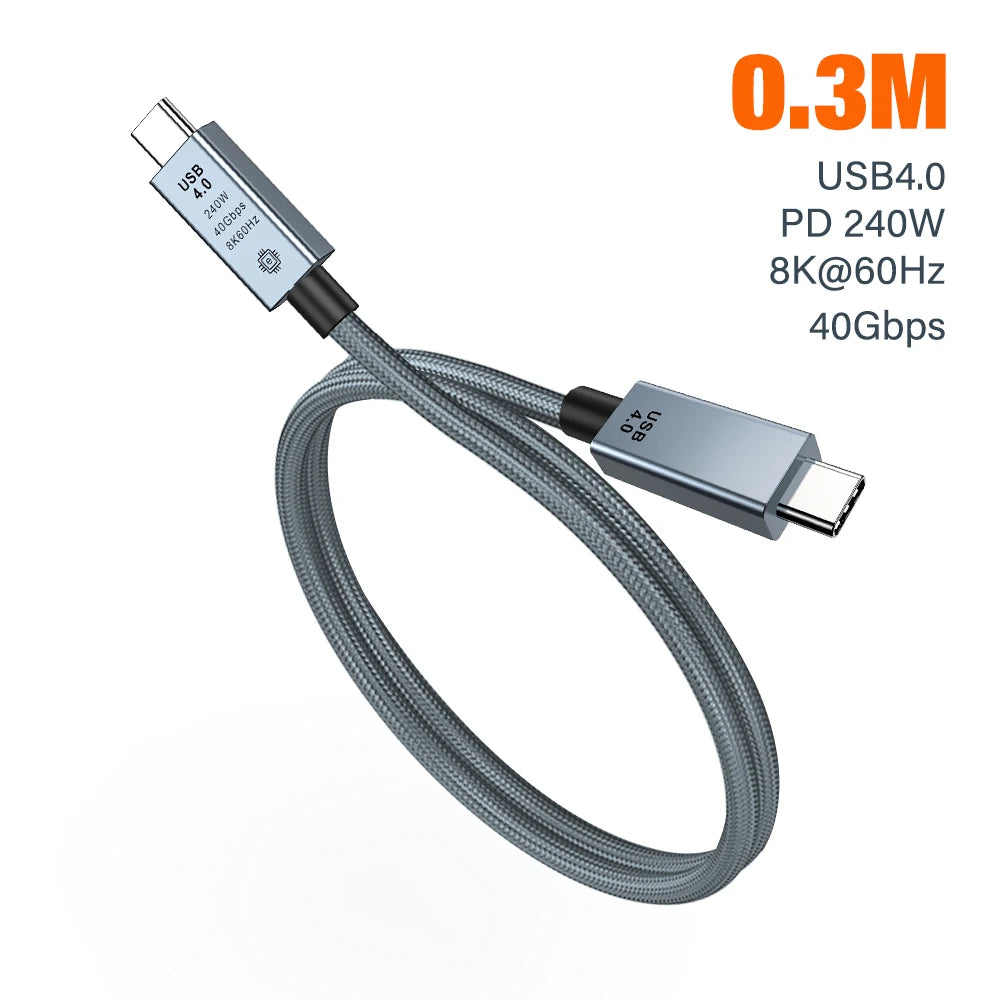 240W USB-C Cable 40Gbps 8K – Fast Charging & Data Transfer USB-C Charging Cable Zpaxo 0.3m Cable