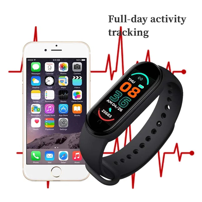 M6 Smart Watch Men's Women's Multi-function Watches Fitness Bracelet Tracker Heart Rate Monitor Waterproof Sport Smartwatch Band Zpaxo