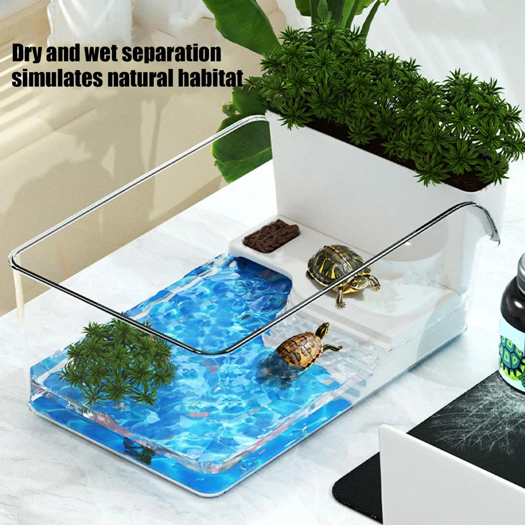 Turtle Tank Basking Area Transparent Reptile Terrarium Habitat Pet