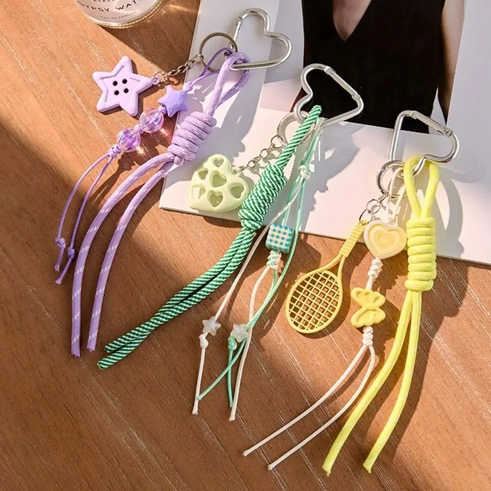 Girl Heart Braided Rope Keychain Hand-Woven Handmade Heart-shaped Bag Pendant Y2k Jewelry Star Bowknot Key Chain Children Girl Zpaxo