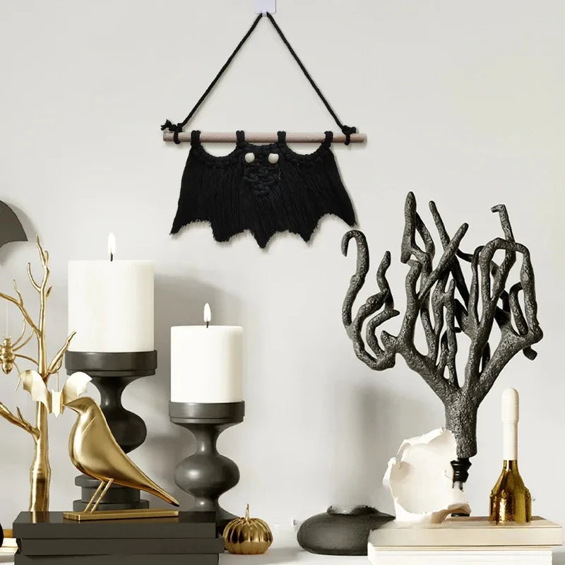 3D Hand-knitted Black Bat Hanging Ornament Tapestry Halloween
