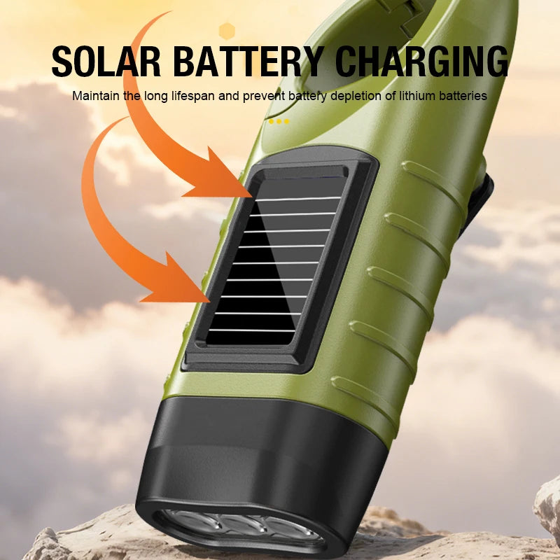 Emergency Solar Hand Cranked Flashlight Multifunctional Camping Power Zpaxo