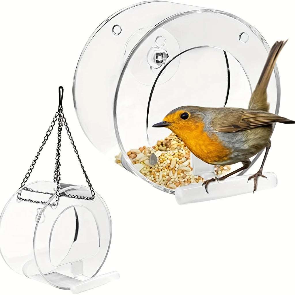 Round Acrylic Bird Feeder Courtyard Hanging Suction Cup PMMA