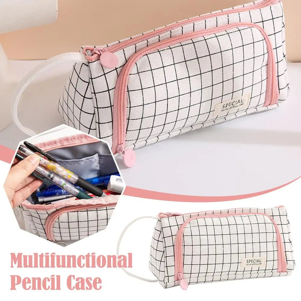 Canvas Triangle Stationery Box,Large Capacity Portable Pencil Pouch Student Stationery Organizer Storage Bag Zpaxo
