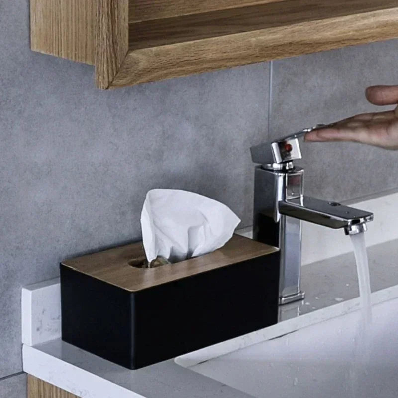 Bamboo Tissue Box Holder Napkin Organizer Countertop Table Ideal