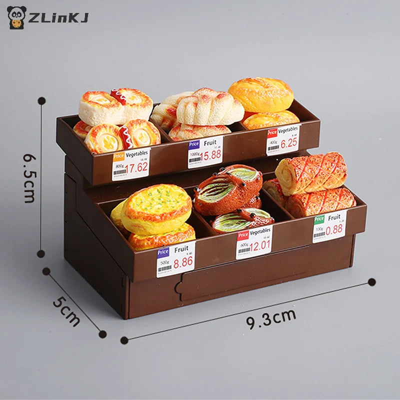 ▶Dollhouse Miniature Mini Food Display Show Stand Cake Bread Dessert Cabinet Kanto Cooking Pantry Furniture Model Scene Props Zpaxo