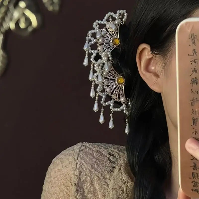 Pearl Hair Comb Women Hanfu Cheongsam Side Hairpin Ancient Tasseled Zpaxo