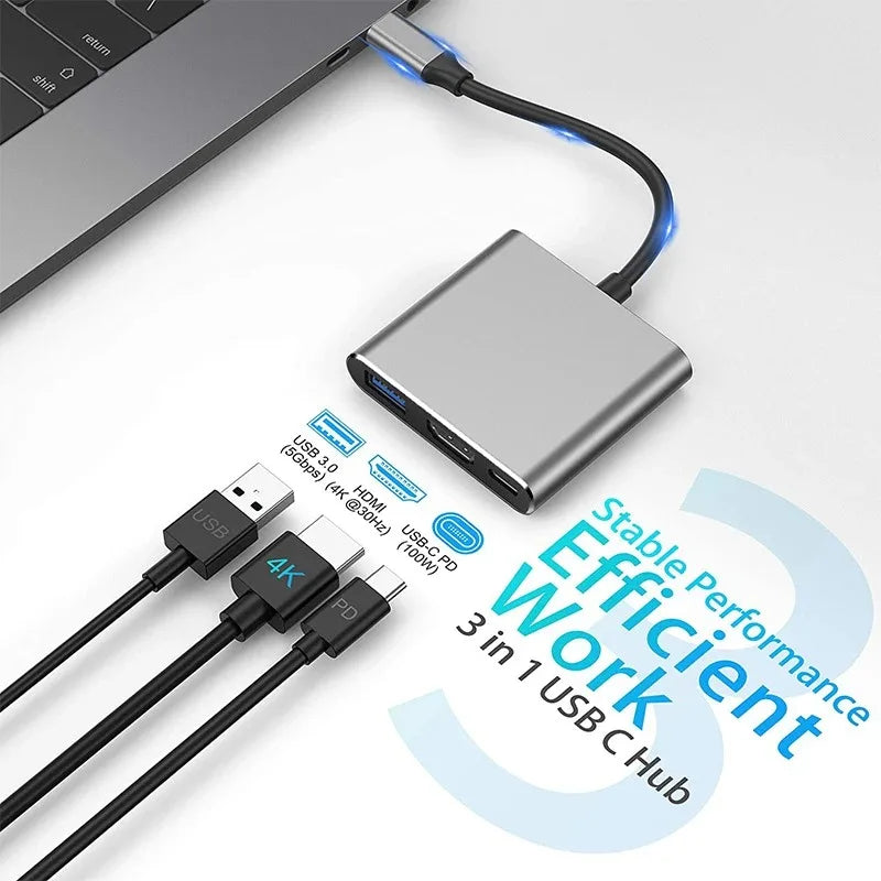3-in-1 USB-C to HDMI Adapter Hub – USB 3.0 & PD Charging USB-C Hub Adapter Zpaxo
