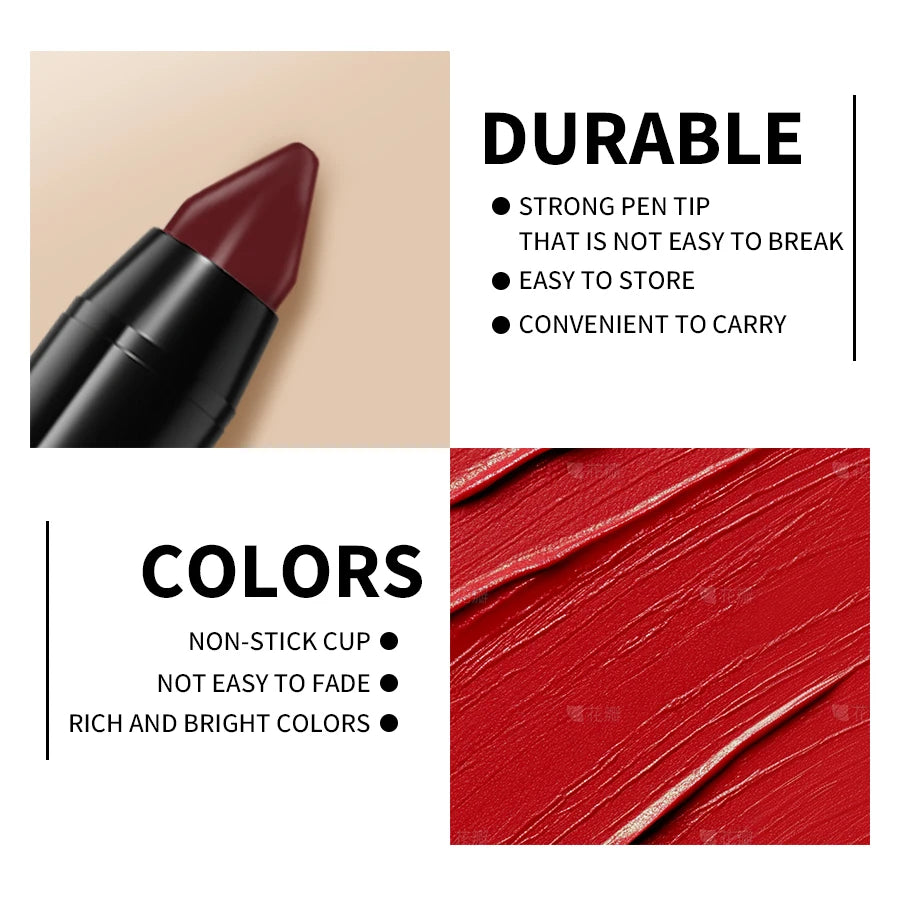 15-Color Velvet Matte Lipstick Pencil Waterproof Red Brown Pink Long