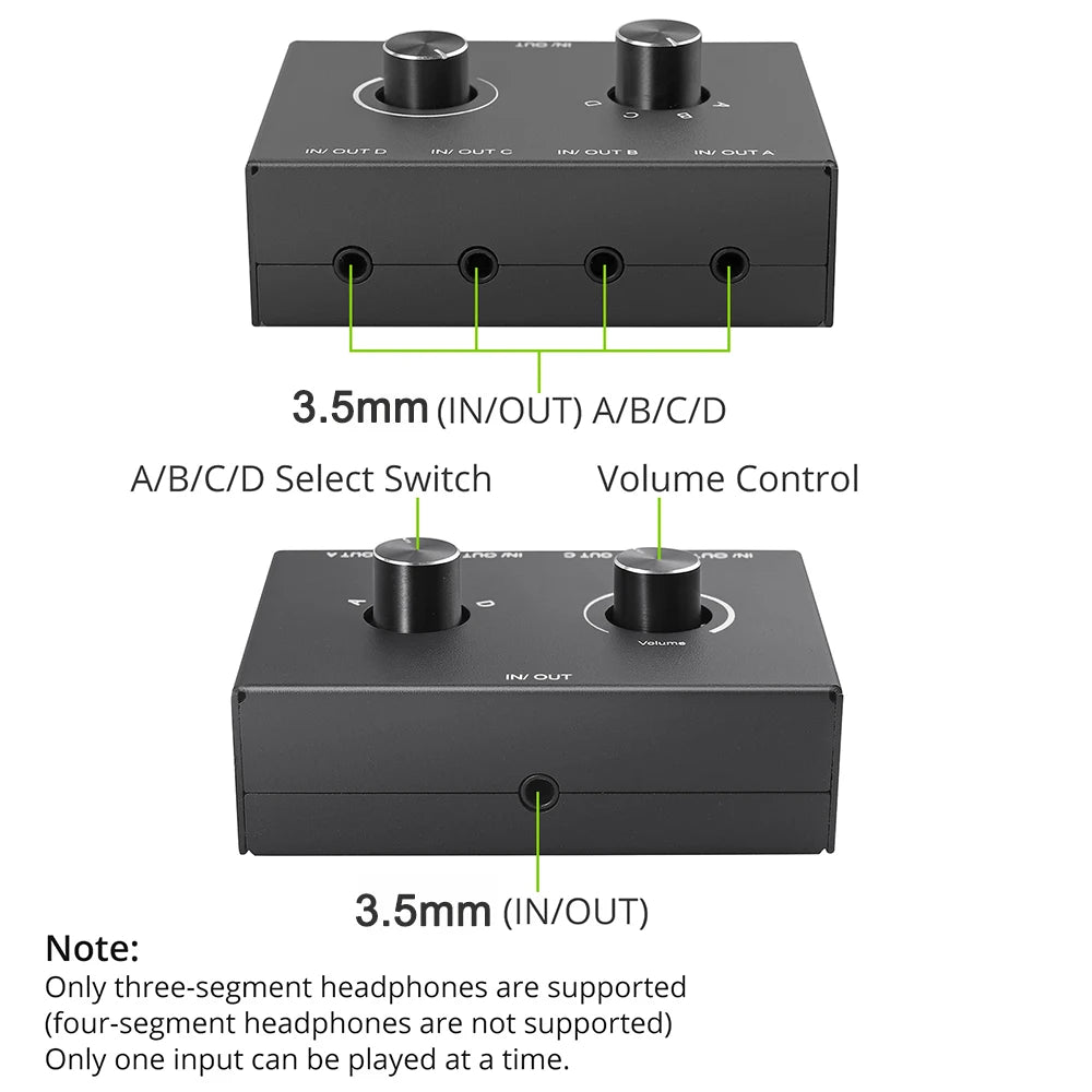 4 Way Jack Audio Switcher Stereo Bi-directional Switch Splitter Box 1