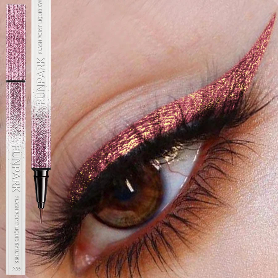 Ultra-fne Glitter Pink Eyeliner Waterproof Liquid Korean Makeup Women