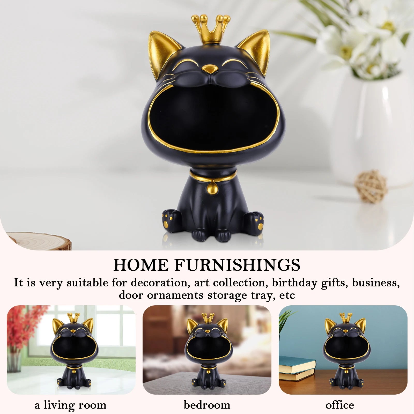 Storage Box Decor Candy Sundries Fortune Cat Resin Animal Sculpture