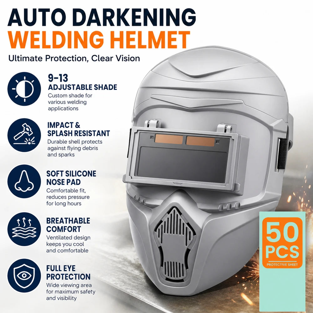 Professional Auto Darkening Welding Helmet, Adjustable Shade 9-13 Welding Mask with Silicone Nose Pad, Breathable Padding Hood Zpaxo