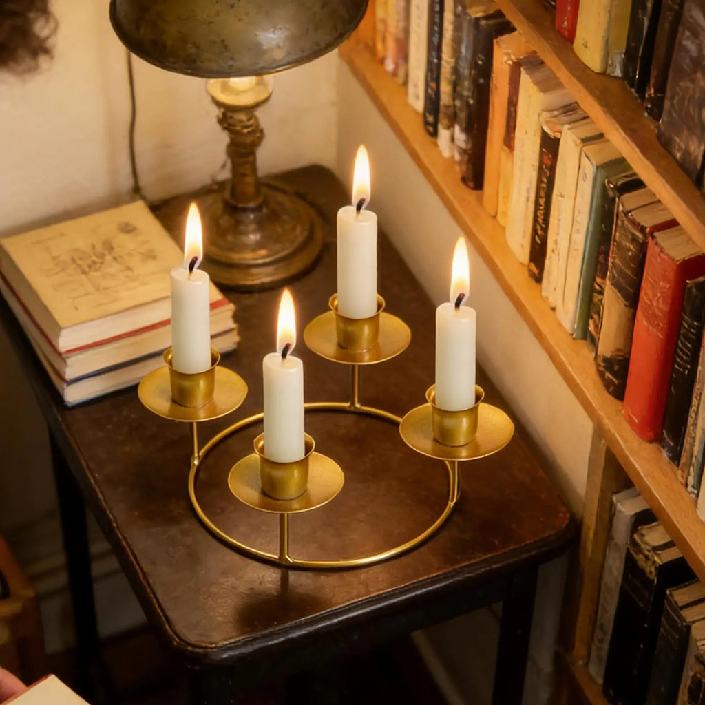 Gold Candle Holders Metal Round Display Stand Advent Wreath Stick