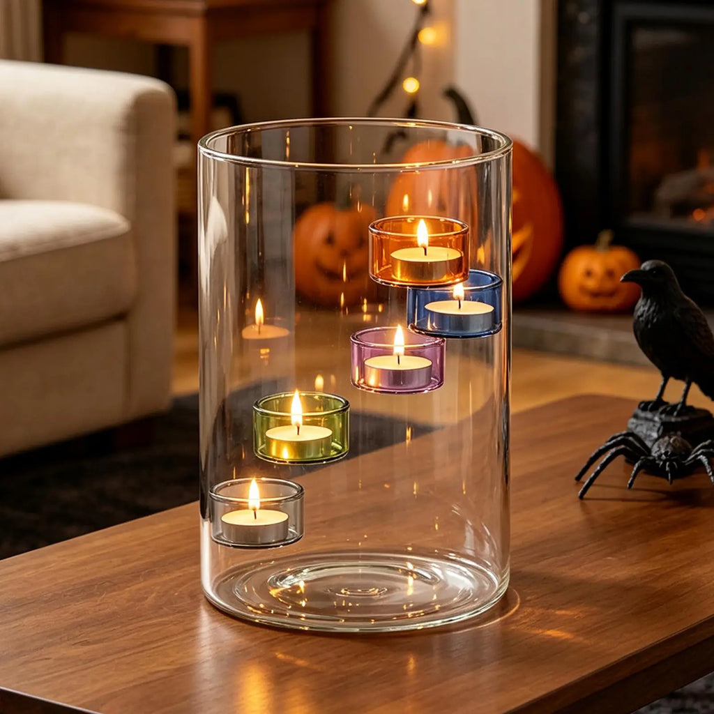 Glass Candle Holder Clear Decorative Rustic Halloween Decor Seasonal