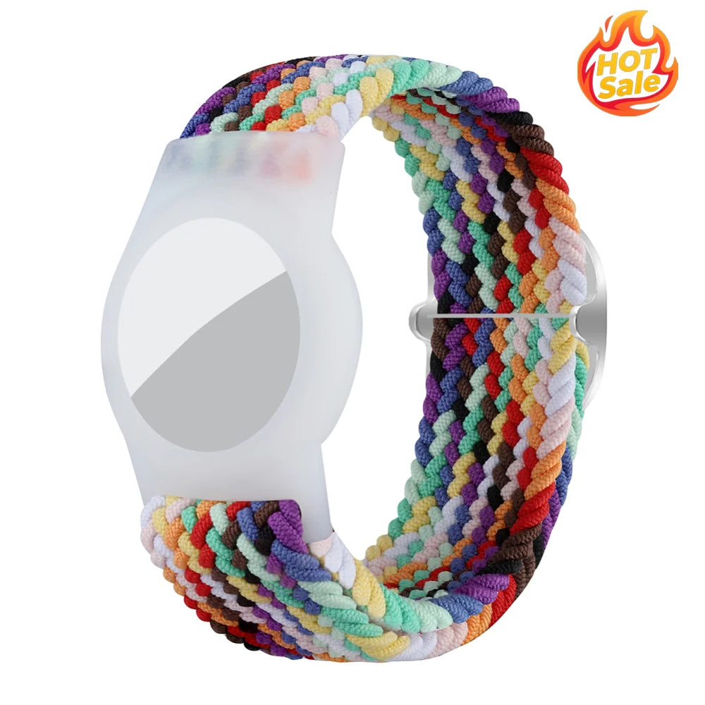 Colorful Wristband Wrist Strap TPU Protective Casewith Nylon Braided Bracelet Anti-Scratch Adjustable Stretchy for Airtag Zpaxo
