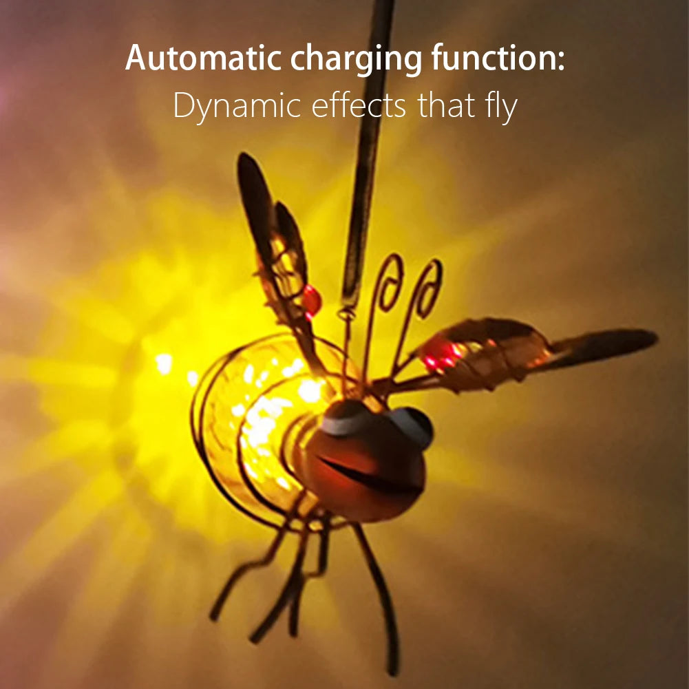 Metal Solar Bees Lantern Garden Decor LED Hanging Dragonfly Light