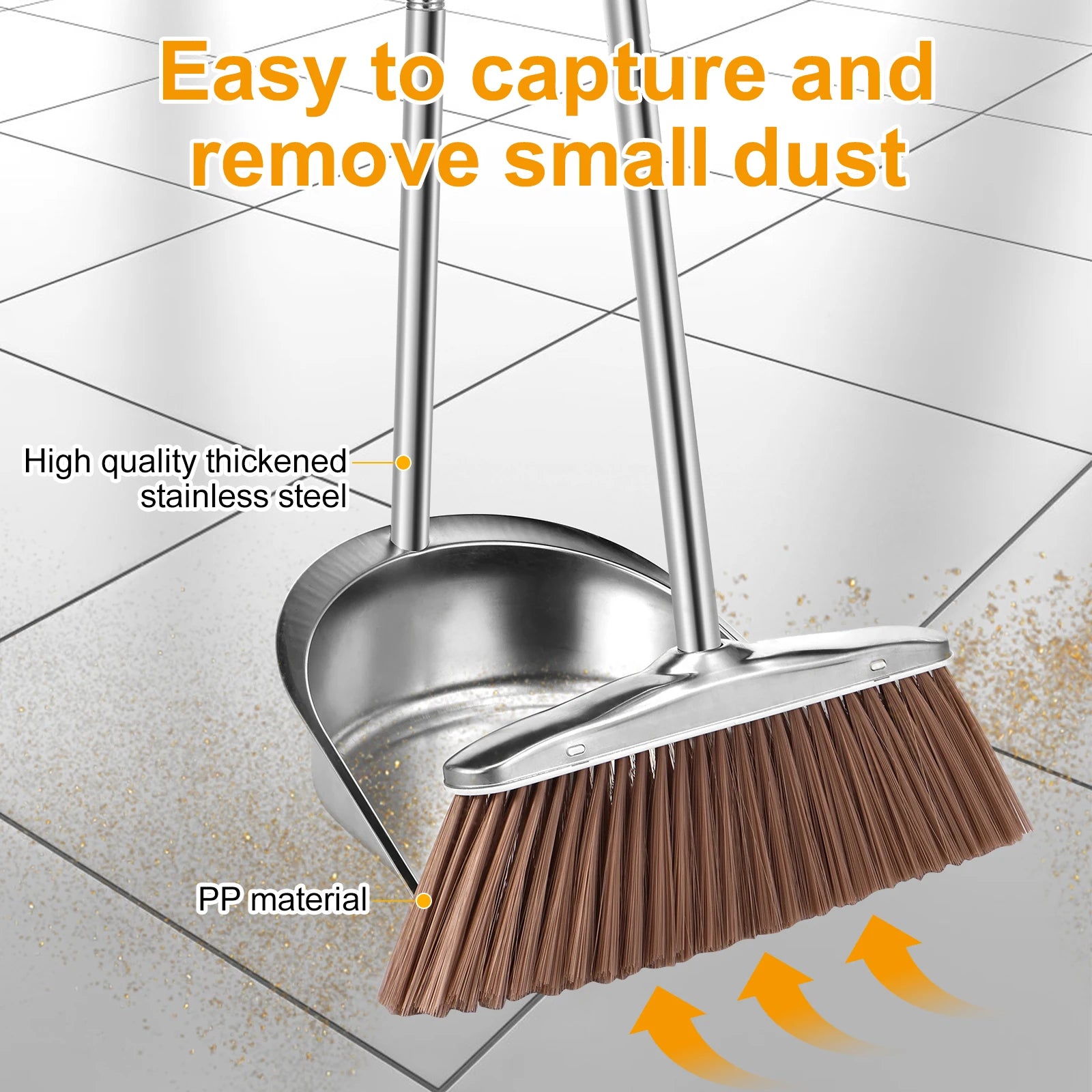 Broom Dustpan Set Stainless Steel Magic Brushs Combination Household Combo Cleaning Tool Dust Pan Long Handle Sweeping Zpaxo