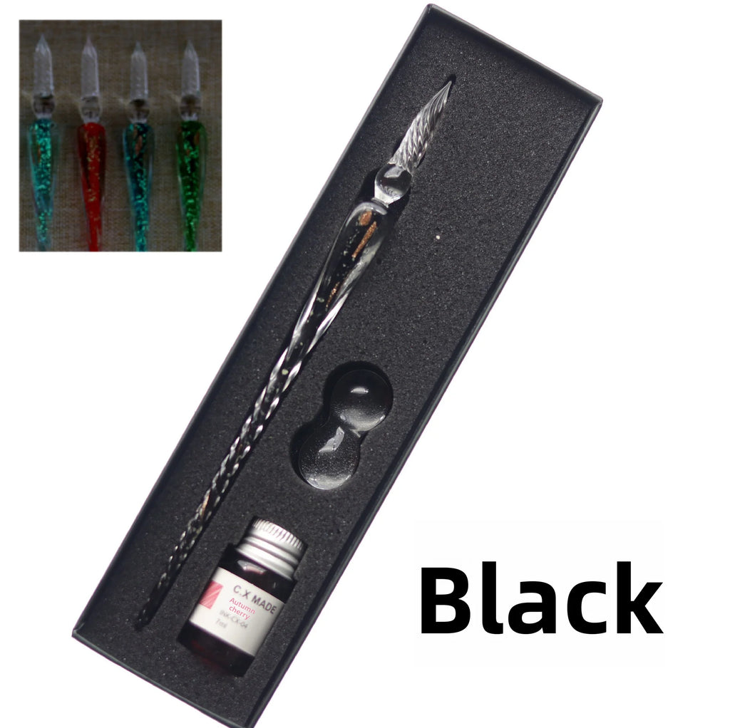 Crystal Glass Dip Pen Set – Gradient Color Retro Gift Box