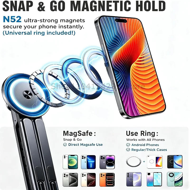 Portable Magnetic Phone Holder & Selfie Stick 3-in-1 Foldable Tripod Stand for IPhone IPad Tablet Laptop Desktop Use Zpaxo
