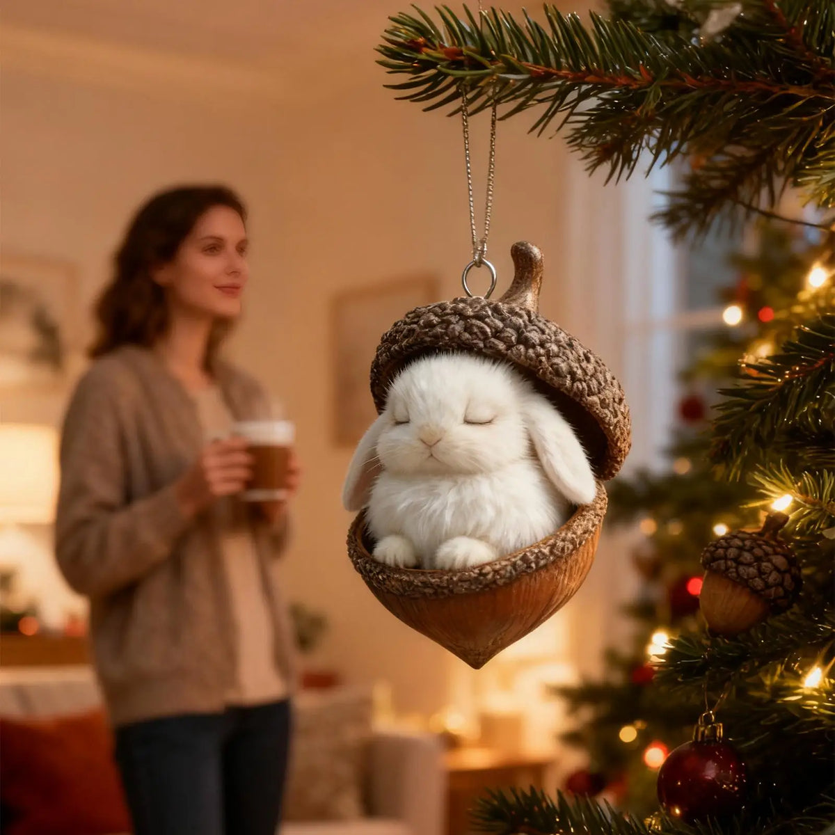 Christmas Tree Acorn Ornaments 2D Acrylic Sleeping Animal Pendant Zpaxo
