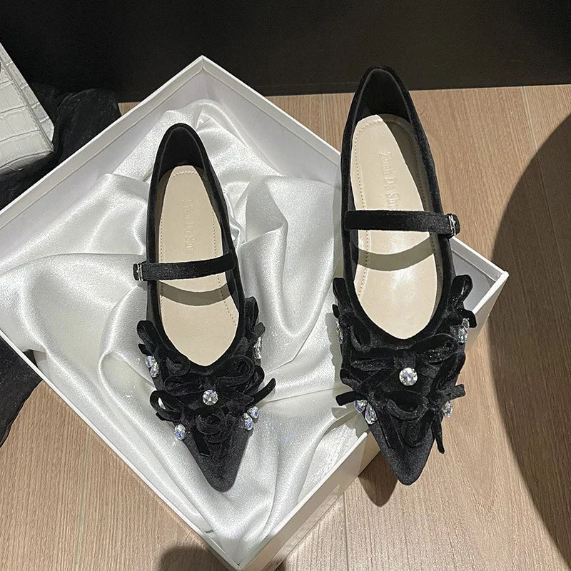 Flat Shoes for Women New Pointed Toe Rhinestones Shallow Soled Scoop Shoes Plus Size Women's Shoes 41 42 43 Zapatillas Mujer Zpaxo