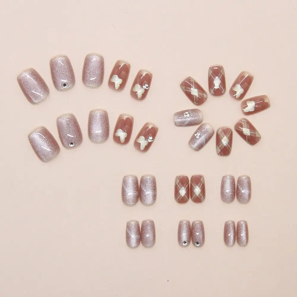 Short Ballerina False Nails Cat Eye Shining Slices French Nail Tips Zpaxo