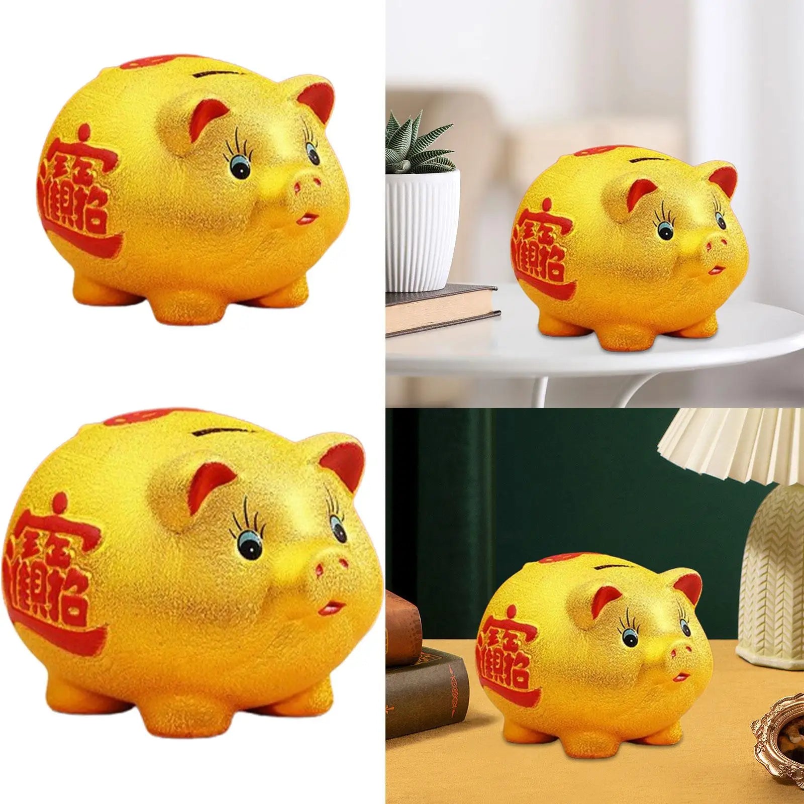 Ceramic Golden Pig Figurine Piggy Bank Table Ornament Adorable Money Zpaxo