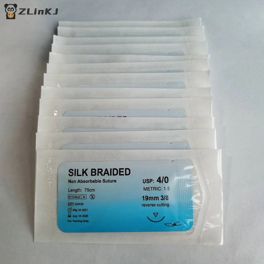 ▶12PCS 2.0/3.0/4.0 Dental Surgical Needle Silk Thread Suture Surgical Practice Kit Zpaxo