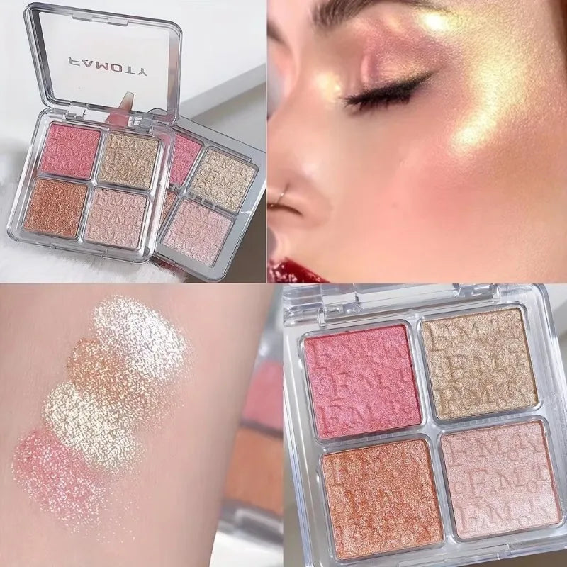 4 Face Highlighter Powder Palette Glitter Shimmer Natural Gloss