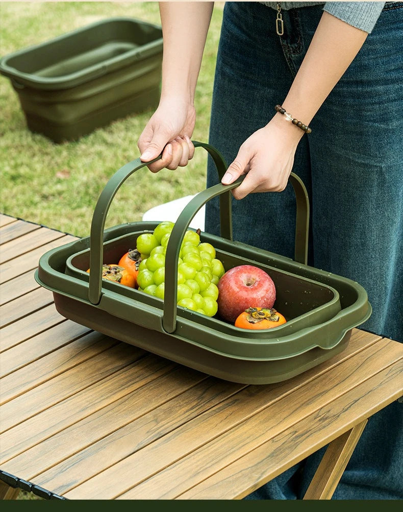 Foldable picnic basket for convenient travel covered camping large capacity multifunctional handheld storage basket Zpaxo