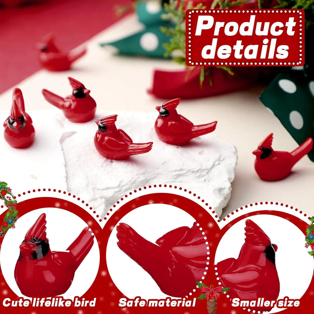 Mini Red Cardinal Bird Figurines – Resin Fairy Garden Ornaments
