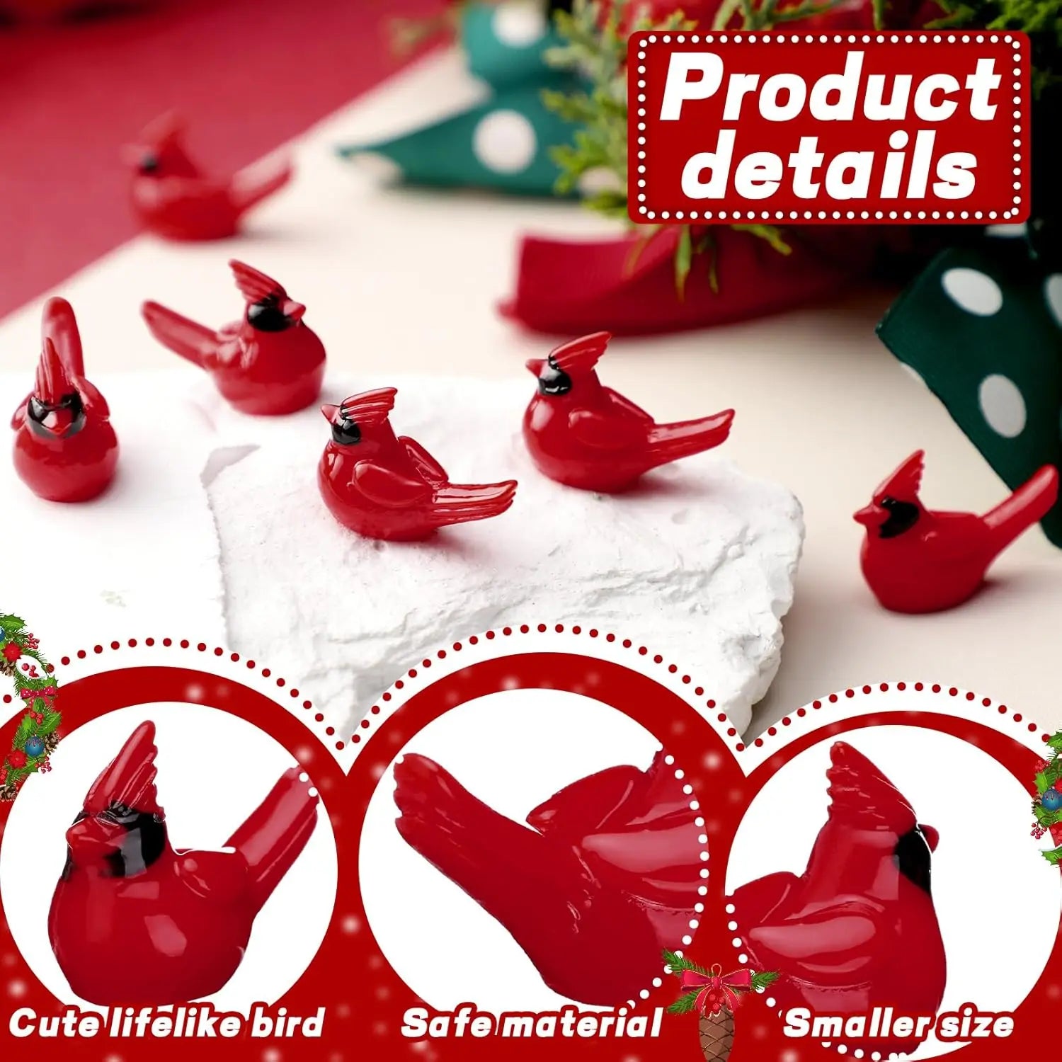 Mini Red Cardinal Bird Figurines – Resin Fairy Garden Ornaments
